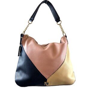 Victoria's Secret Tri-Color Hobo Bag Pink Black Colorblock Purse Shoulder 16 x 4
